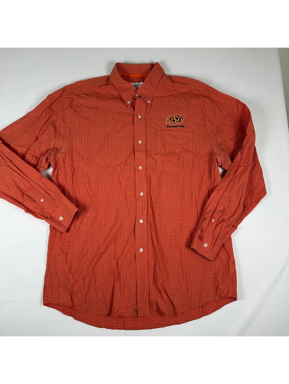 Cutter & Buck Mens XL Orange Check Long Sleeve Button Down Shirt Oklahoma State